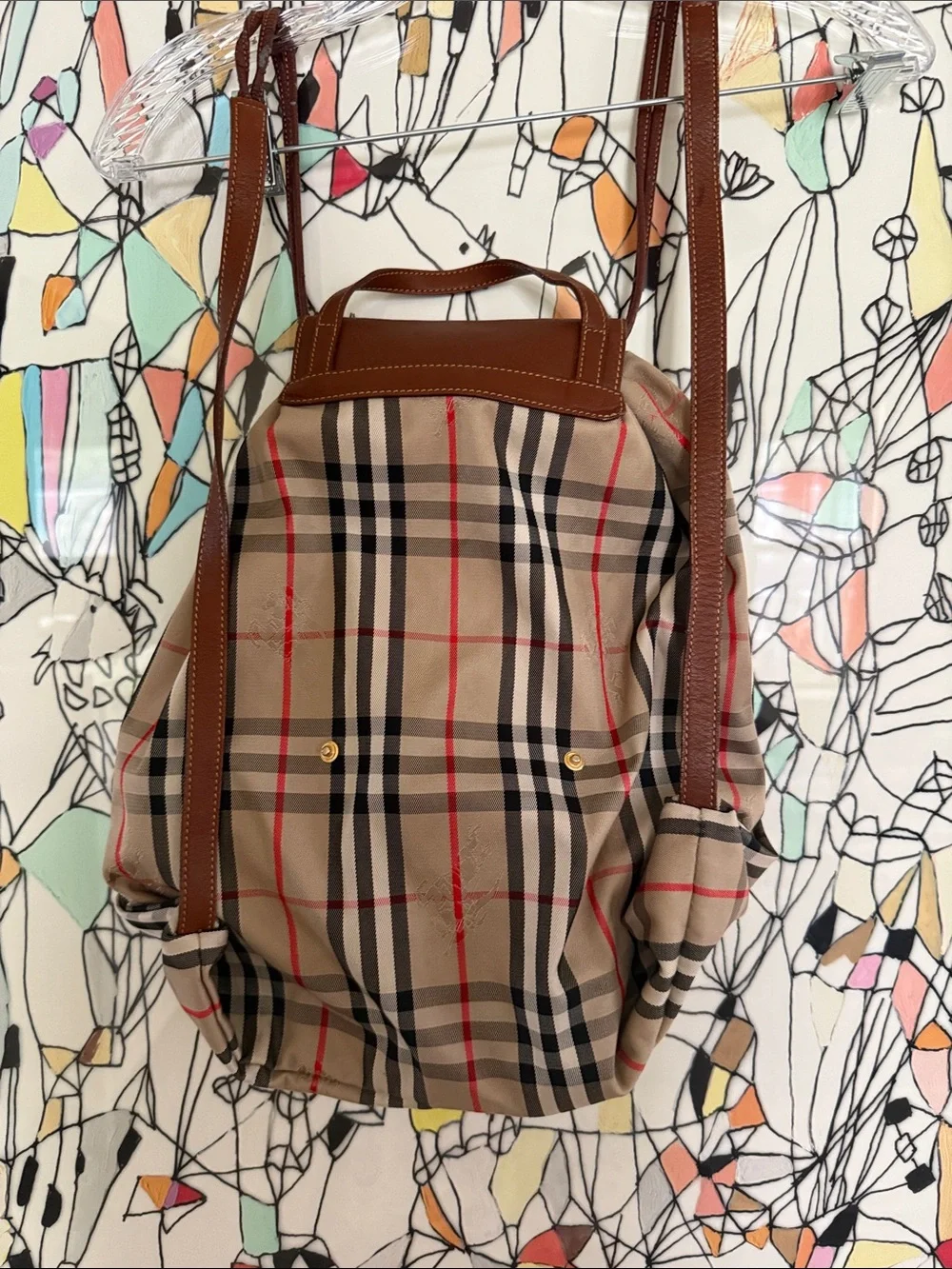 Vintage Burberry Classic Plaid Women's Backpack - Brown Leather Trim